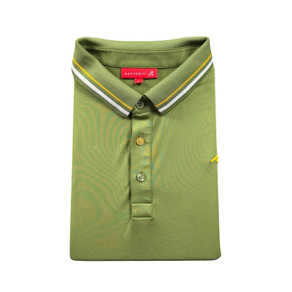 Redvanly Mens Performance Golf Polo Green White Yellow Tipped Size Large